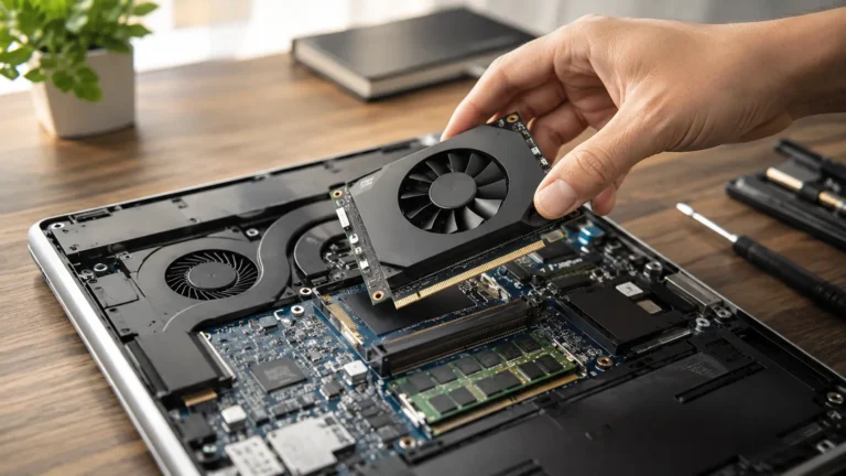HP laptop graphics card upgrade options showing an internal GPU and external eGPU setup