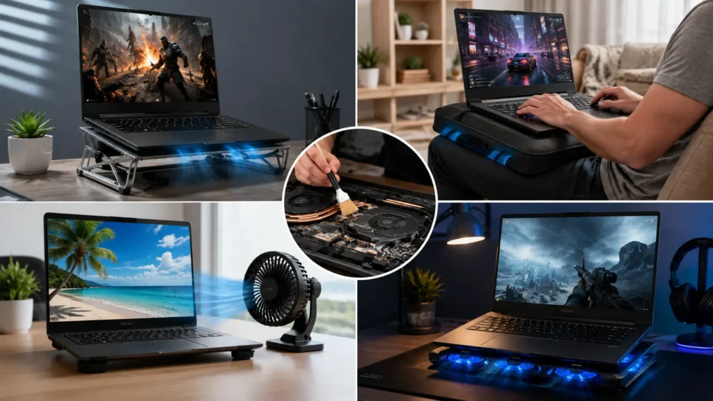 Why Is It Important to Keep a Gaming Laptop Cool? Open gaming laptop showing cooling fans and airflow to reduce heat.