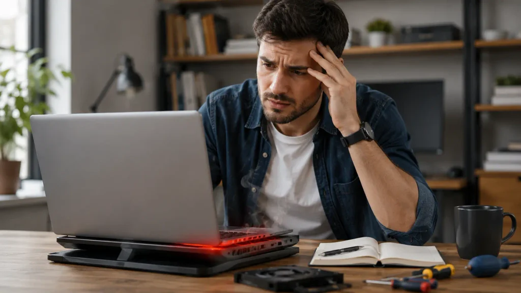 How To Improve Laptop Airflow? What to do if your laptop still overheats after improving airflow, shown with heat, tools, and troubleshooting.